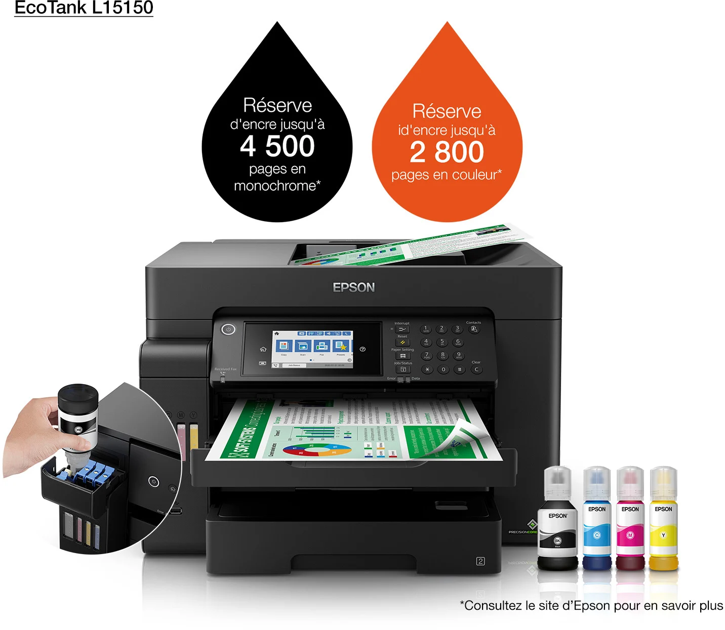 Epson EcoTank L15150 Imprimante A3+ multifonction à réservoirs rechargeables (C11CH72403)
