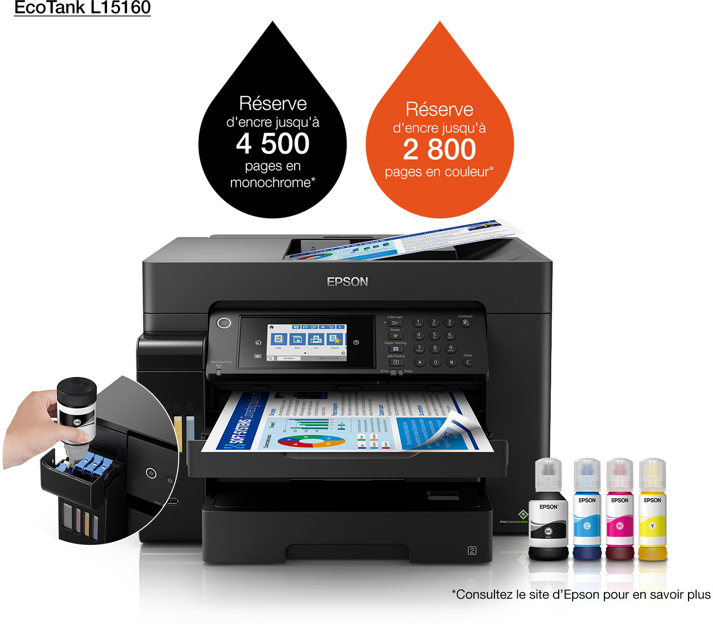 Epson EcoTank L15160 Imprimante A3+ multifonction à réservoirs rechargeables (C11CH71403)