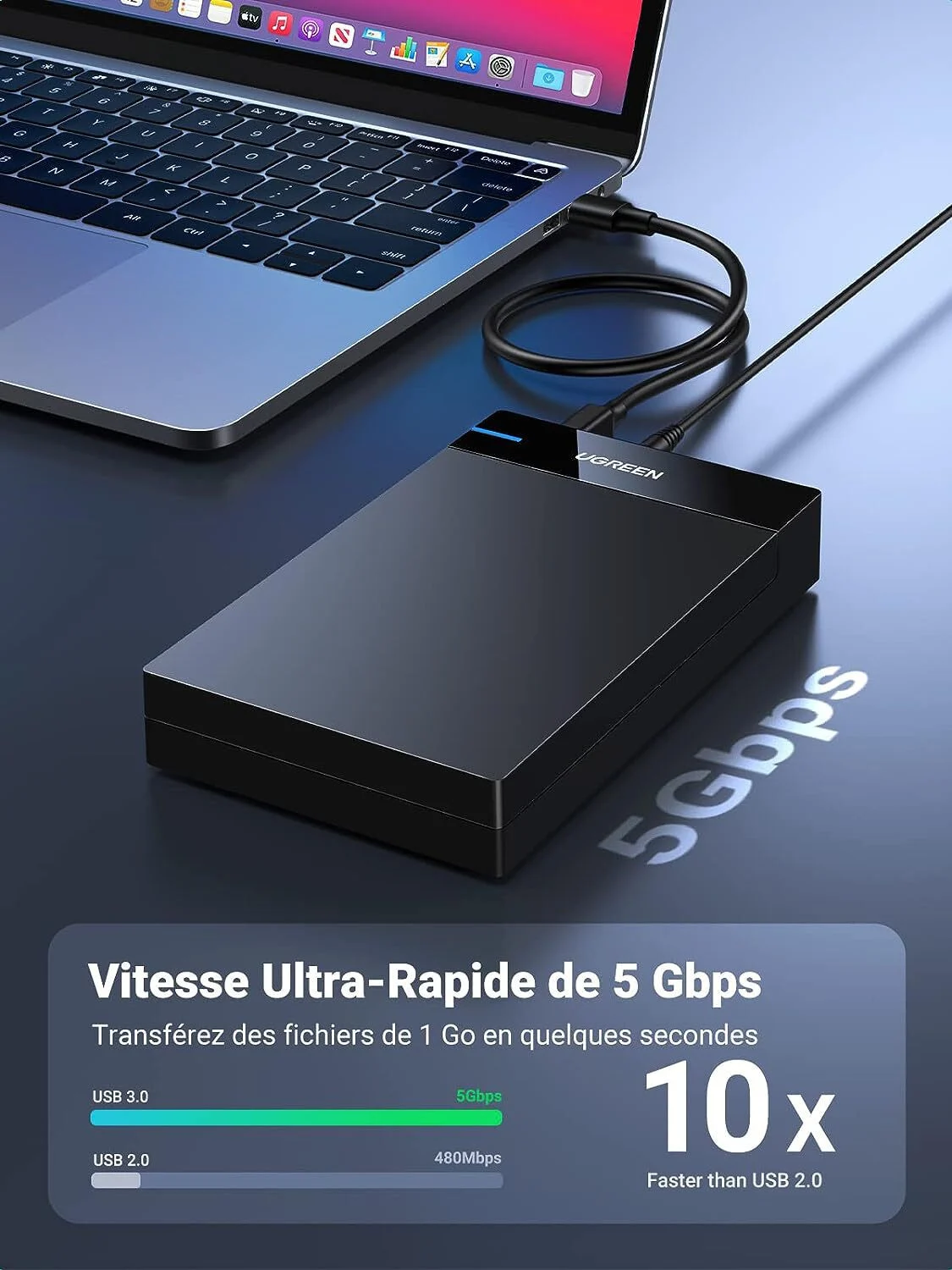 Boitier externe Ugreen USB 3.0 SATA 2.5 et 3.5 HDD/SSD (50422)
