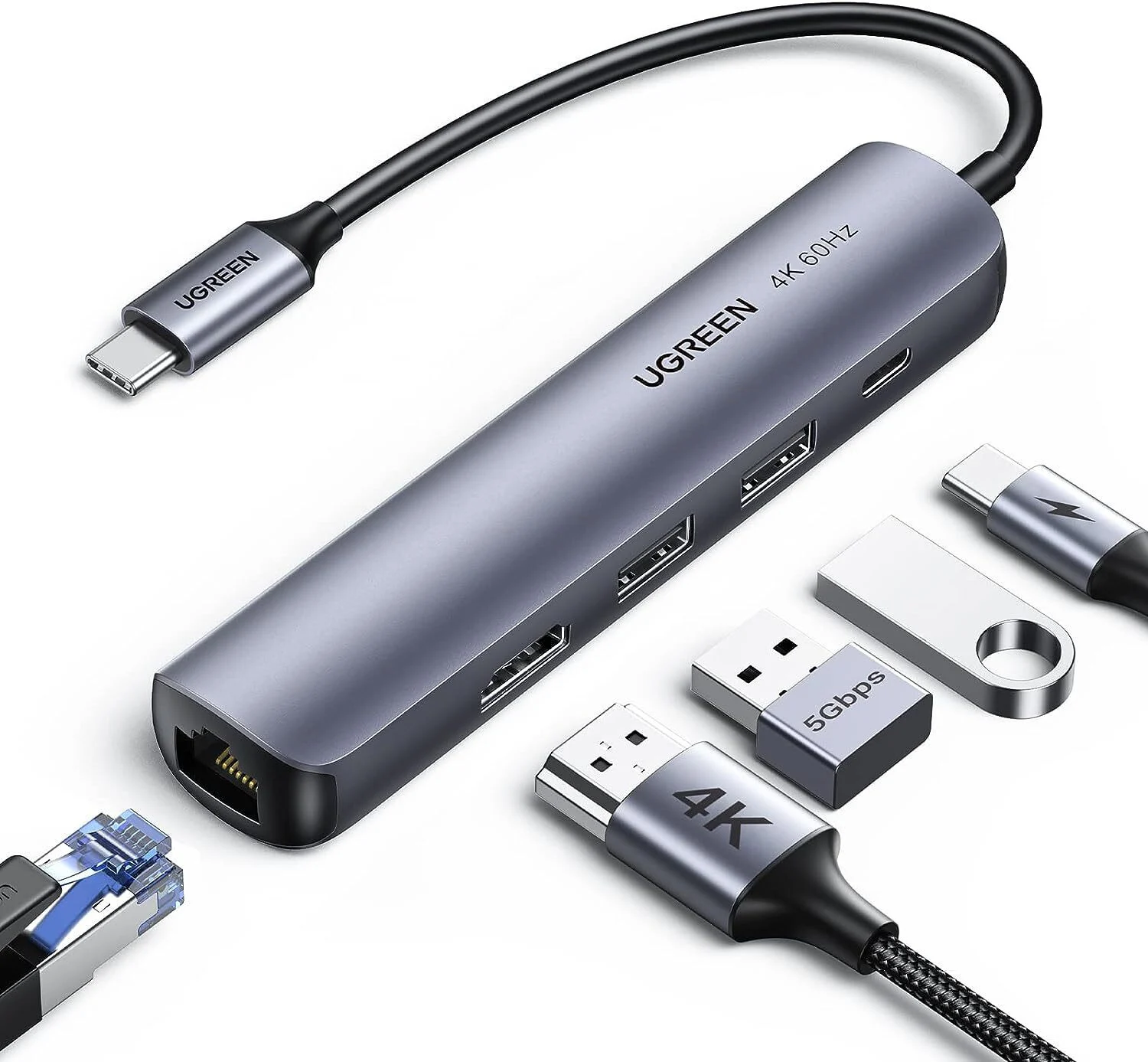 Hub USB-C Ugreen 5 en 1 Supporte PD (Power Delivery) 100W Recharge (10919)