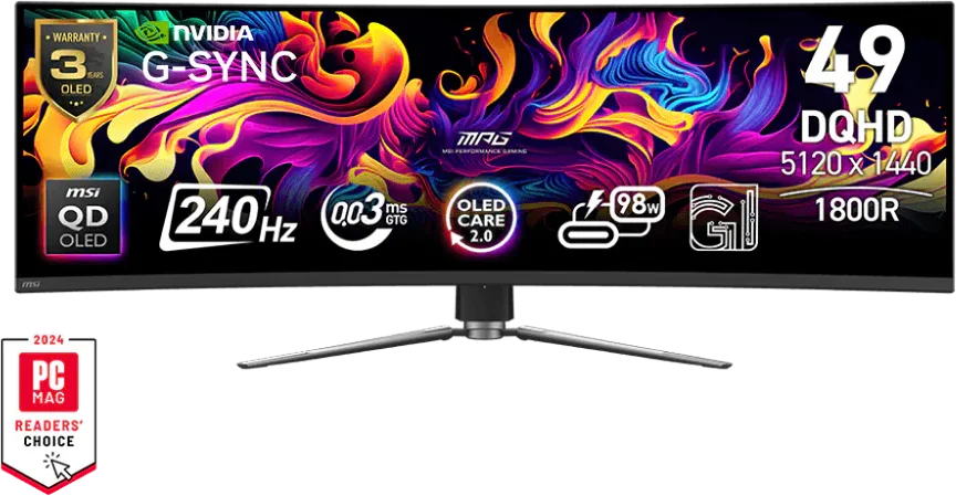 Écran incurvé Gaming 49" DQHD MSI MPG 491CQPX QD-OLED (9S6-3FA84T-028)