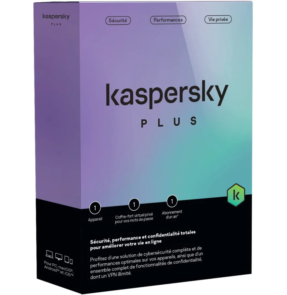 Kaspersky Plus (équivalent à Internet Security) - 1 Poste / 1 an (KL10428BAFS-FFPMAG)