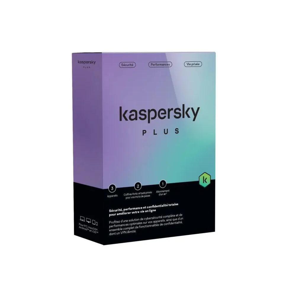 Kaspersky Plus (équivalent à Internet Security) - 3 Postes / 1 an (KL10428BCFS-FFPMAG)