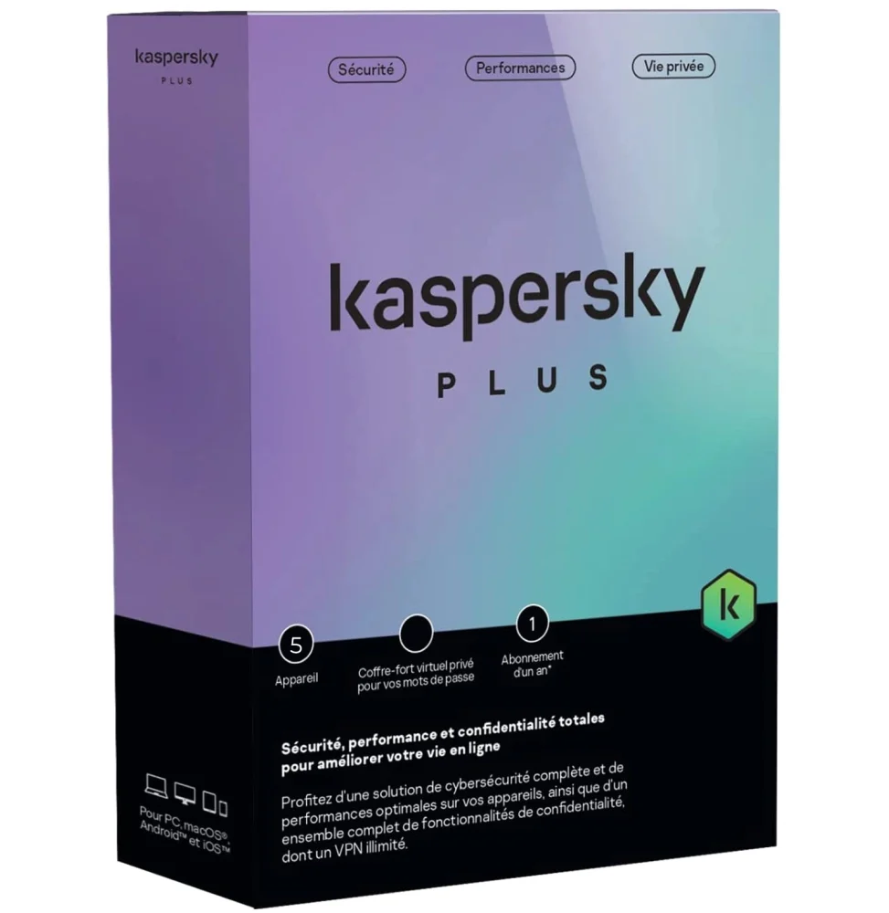 Kaspersky Plus (équivalent à Internet Security) - 5 Postes / 1 an (KL10428BEFS-FFPMAG)