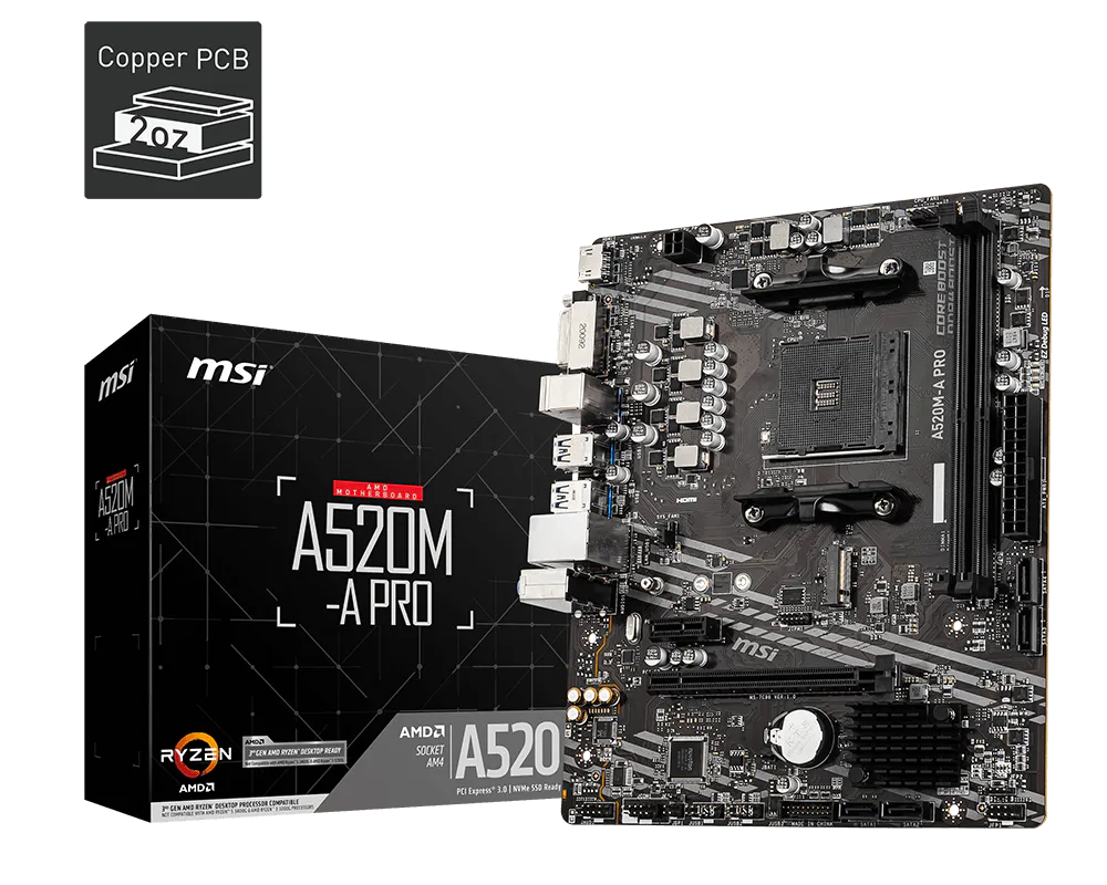 Carte Mère MSI A520M-A PRO AM4 Micro-ATX (911-7C96-044)