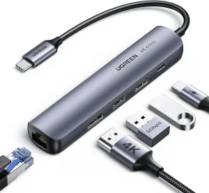 Hub USB-C Ugreen 5 en 1 Supporte PD (Power Delivery) 100W Recharge (10919)
