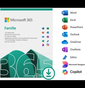 Microsoft 365 Famille Français - abonnement 12 mois pour 6 personnes | Licence officielle envoyée par email