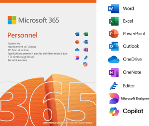 Microsoft 365 Personnel Français avec Copilot intégré - abonnement 12 mois pour 1 personne (Licence envoyée par E-mail)